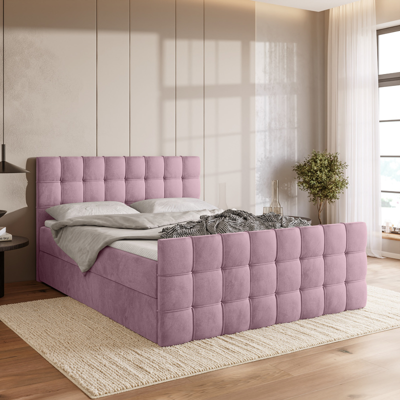 Łóżko sypialniane 140x200 cm z pojemnikiem DETROIT DUO różowy