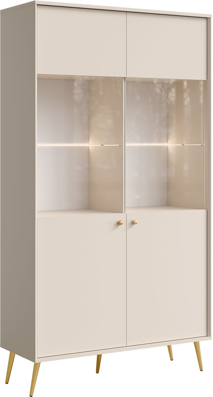 Witryna do salonu 105 cm dwudrzwiowa ze szklaną półką ROSEA beż piaskowy