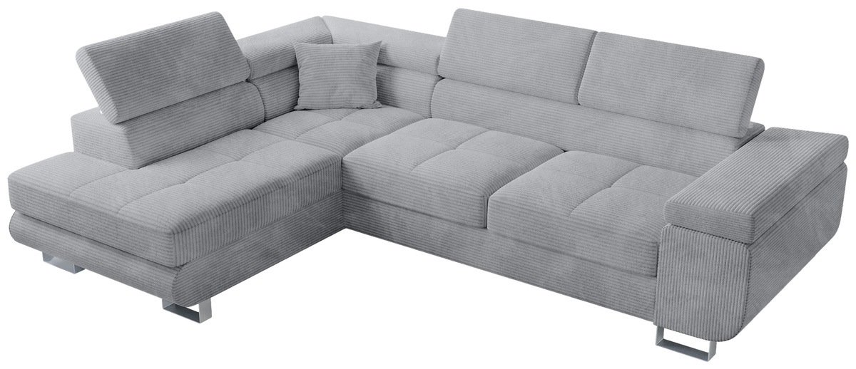Szara kanapa narożna z funkcją spania ANTON sztruks