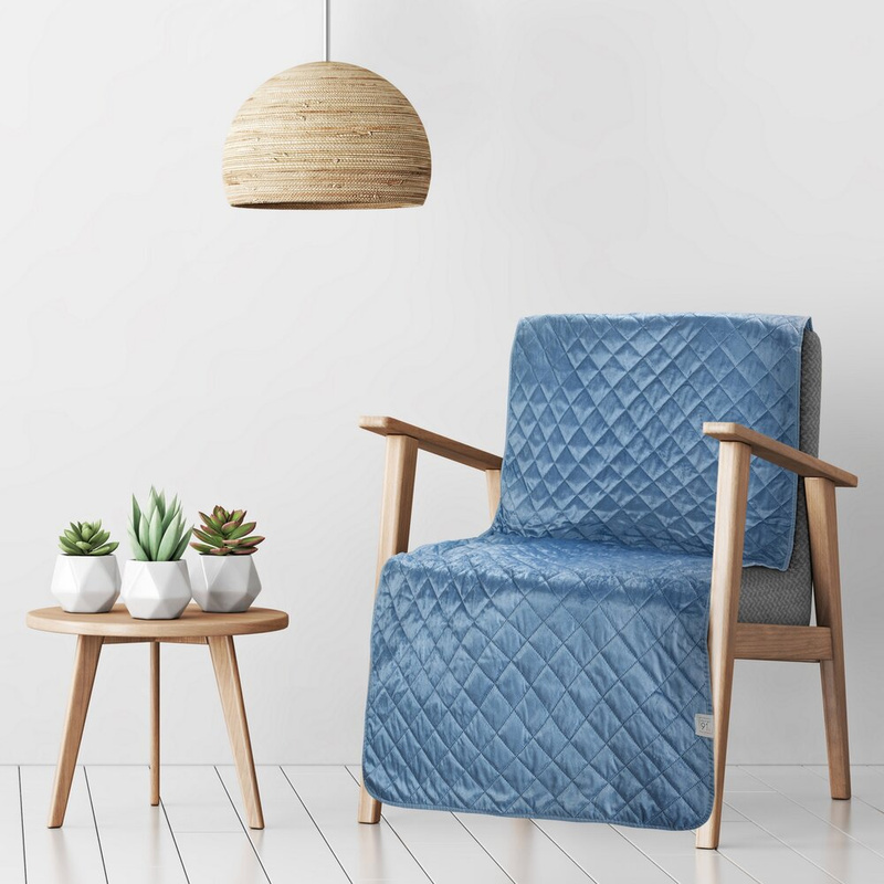 Narzuta na fotel 70x160 cm LUXO 5 niebieska miękka w dotyku ze wzorem