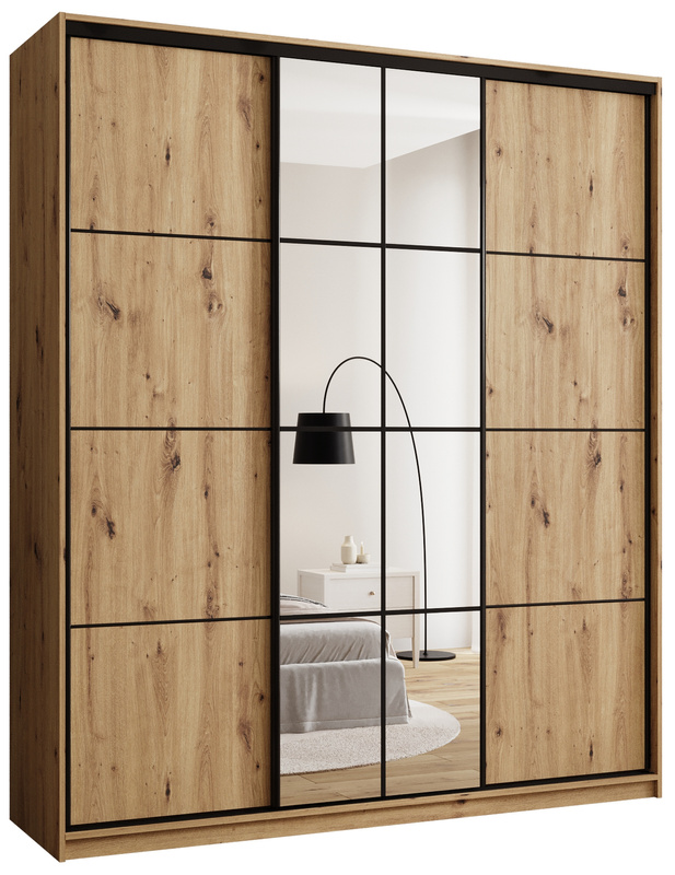 Wysoka trzydrzwiowa szafa przesuwna 200 cm z półkami EDGE MAX