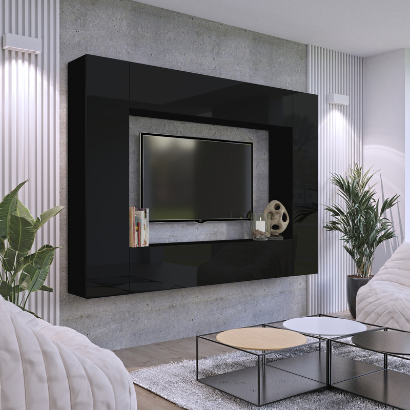 Meblościanka do salonu czarny połysk PREMIUM