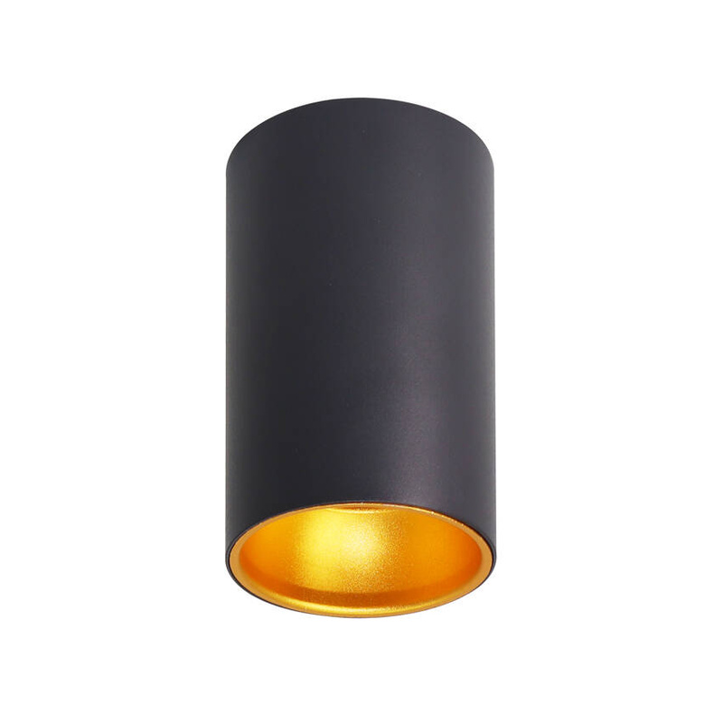 Czarna lampa sufitowa tuba 1 punkt światła złote wnętrze 7 cm