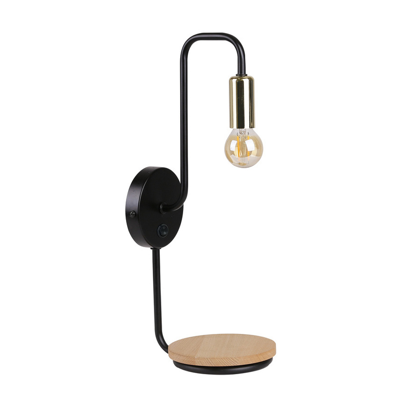 Czarny kinkiet ścienny 1xE14 do salonu BIPI metal drewno MDF