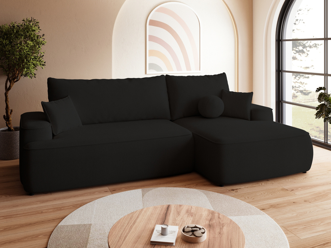 Czarny narożnik do salonu z funkcją spania CARMELLO