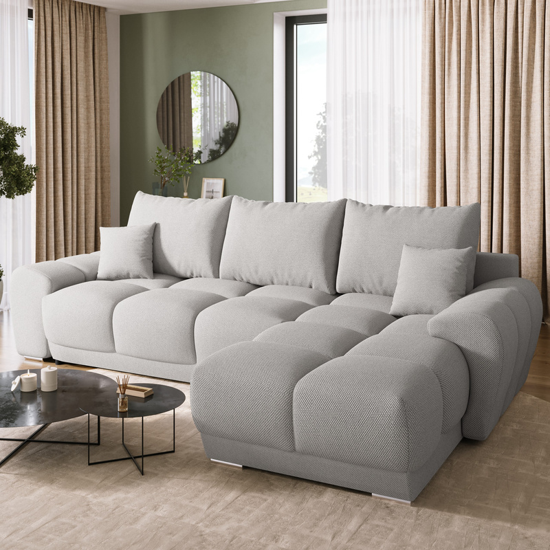 Narożnik do salonu jasnoszary NUBES z funkcją spania