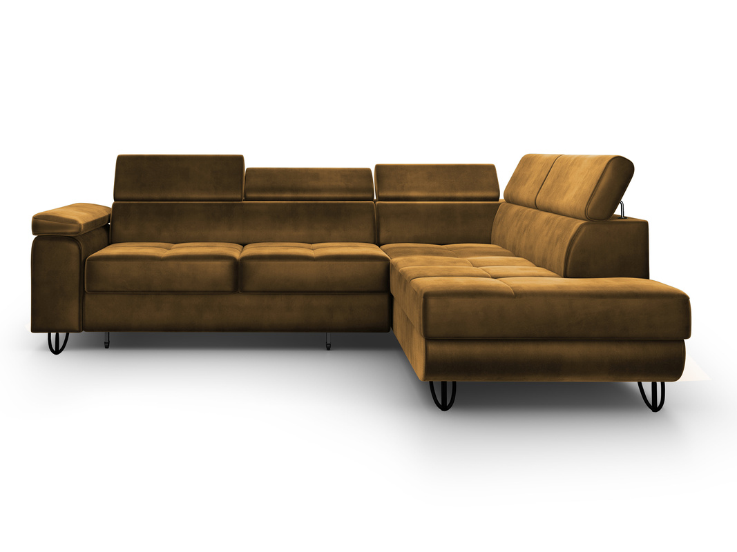 Kanapa narożna z funkcją spania do salonu JASSY musztardowa