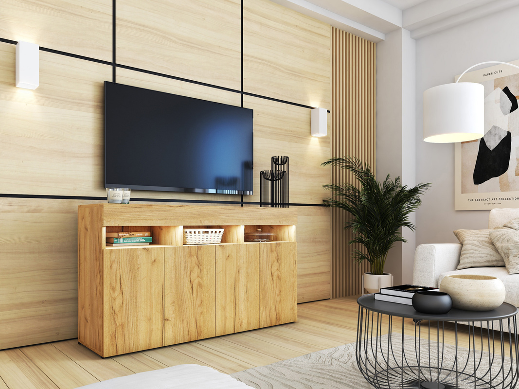 Komoda 140 cm dąb craft złoty PREMIUM