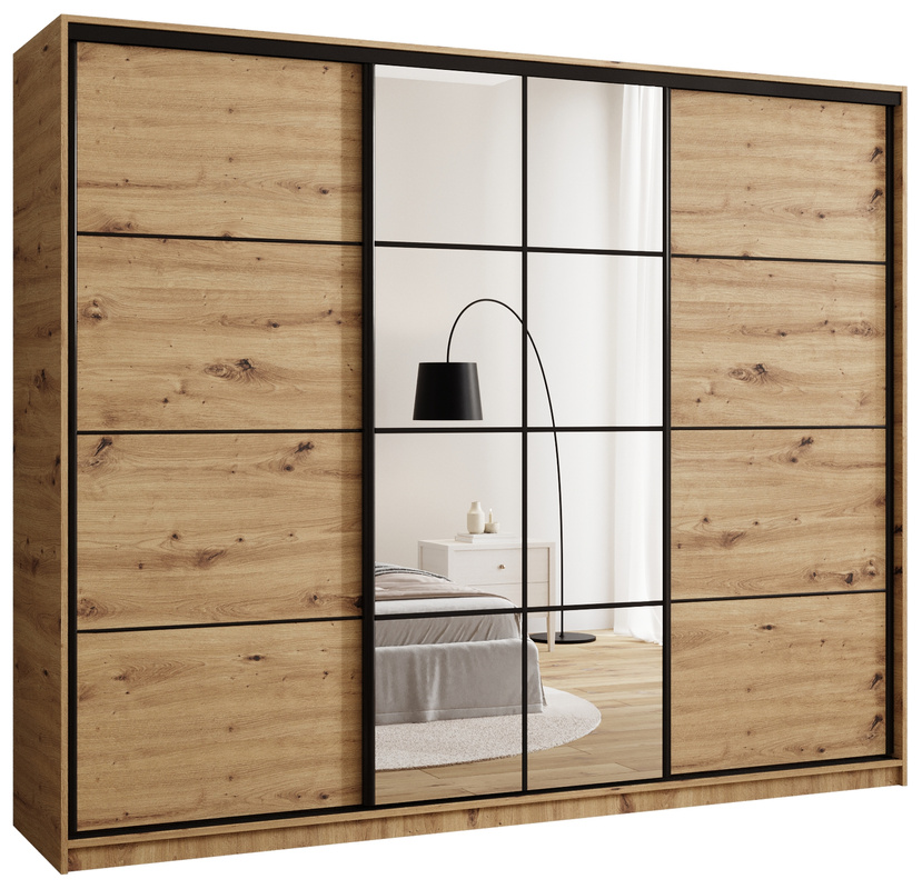 Duża szafa przesuwna 250 cm z lustrem i drążkami na wieszaki EDGE