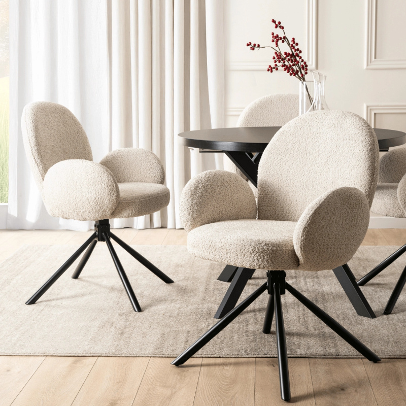 Beżowe krzesło obrotowe MUSSY z podłokietnikami do salonu