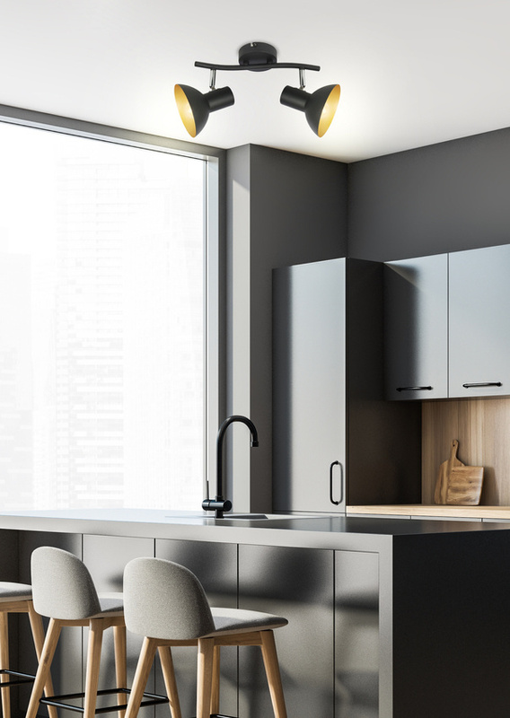 Czarna lampa ścienna nad lustro 2xE27 DISO metal złote detale