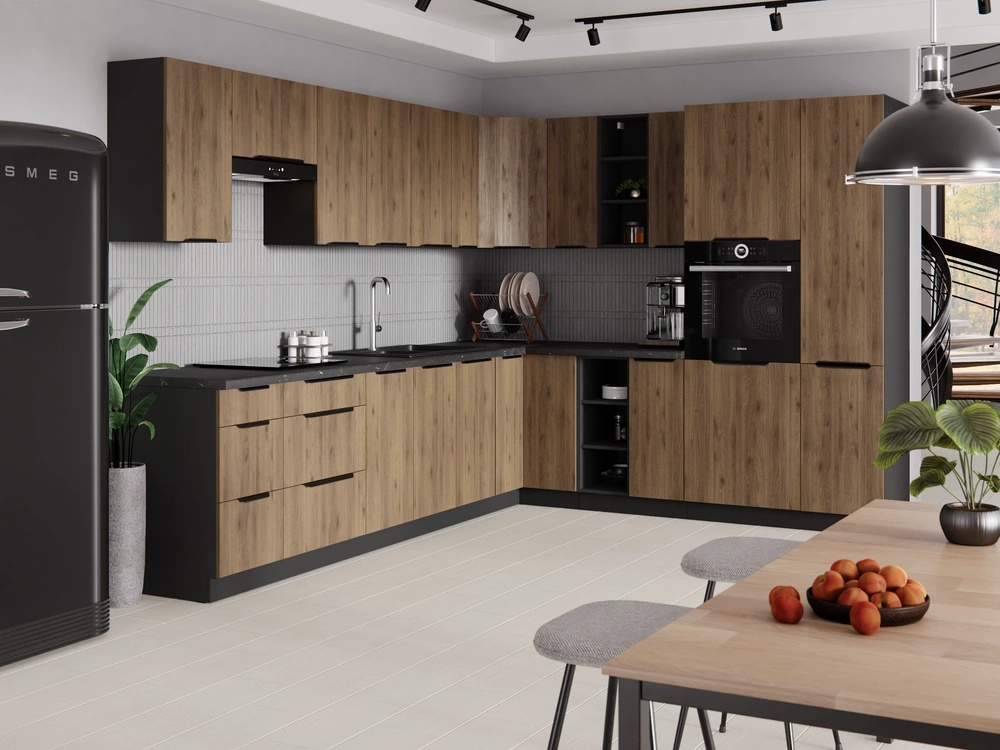 Zestaw mebli kuchennych MARGARET orzech okapi cichy domyk