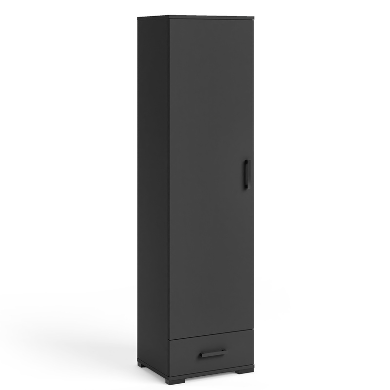 Czarny regał 50 cm zamknięty na książki do salonu z szufladą FIORA