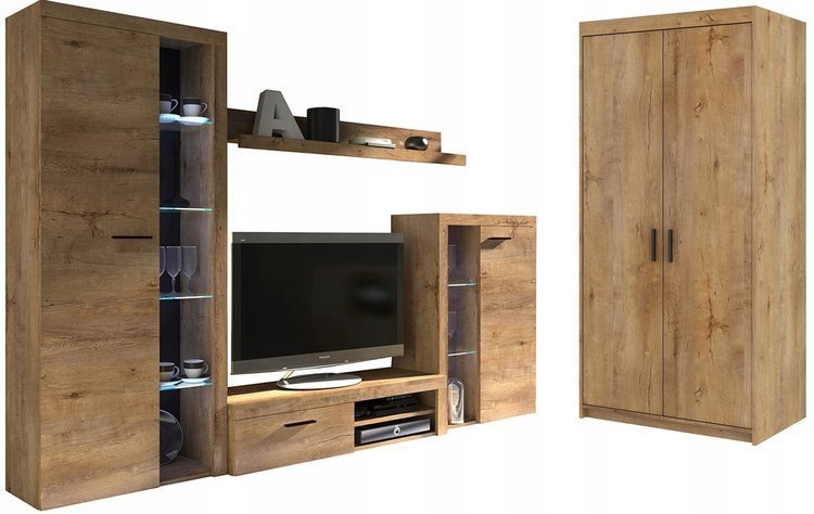 Meblościanka z szafą dwudrzwiową Dąb lefkas SAMBA