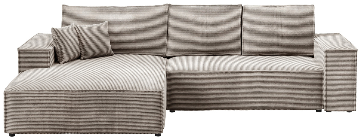 Beżowy narożnik do salonu z funkcją spania i pojemnikiem sztruksowy PABLO