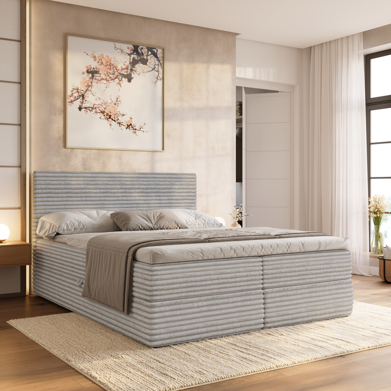 Łóżko sypialniane 140x200 z pojemnikiem kontynentalne MILA szare