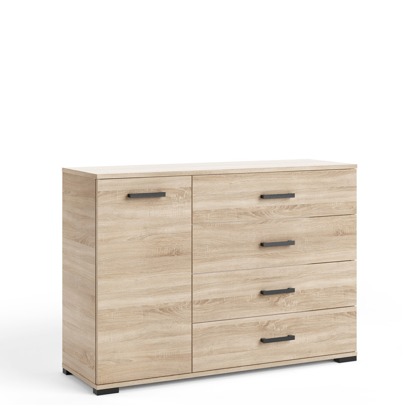 Komoda dwudrzwiowa 120 cm do salonu z szufladami FIORA dąb sonoma