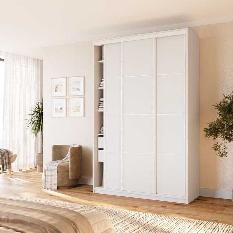 Biała wysoka szafa przesuwna 150 cm do sypialni VITA MAX