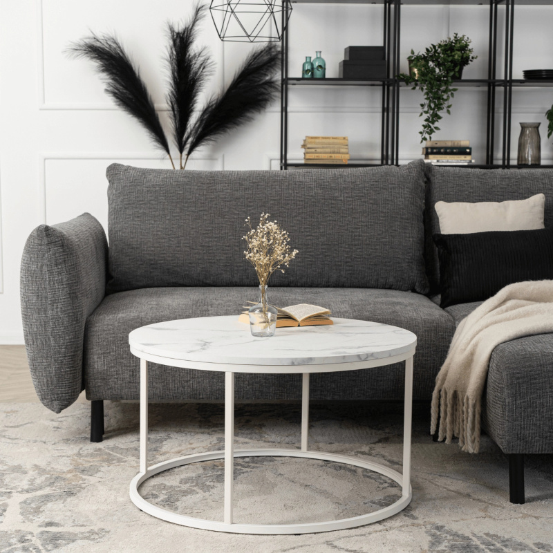Biały stolik kawowy do salonu ANGES MAX biały marmur MDF