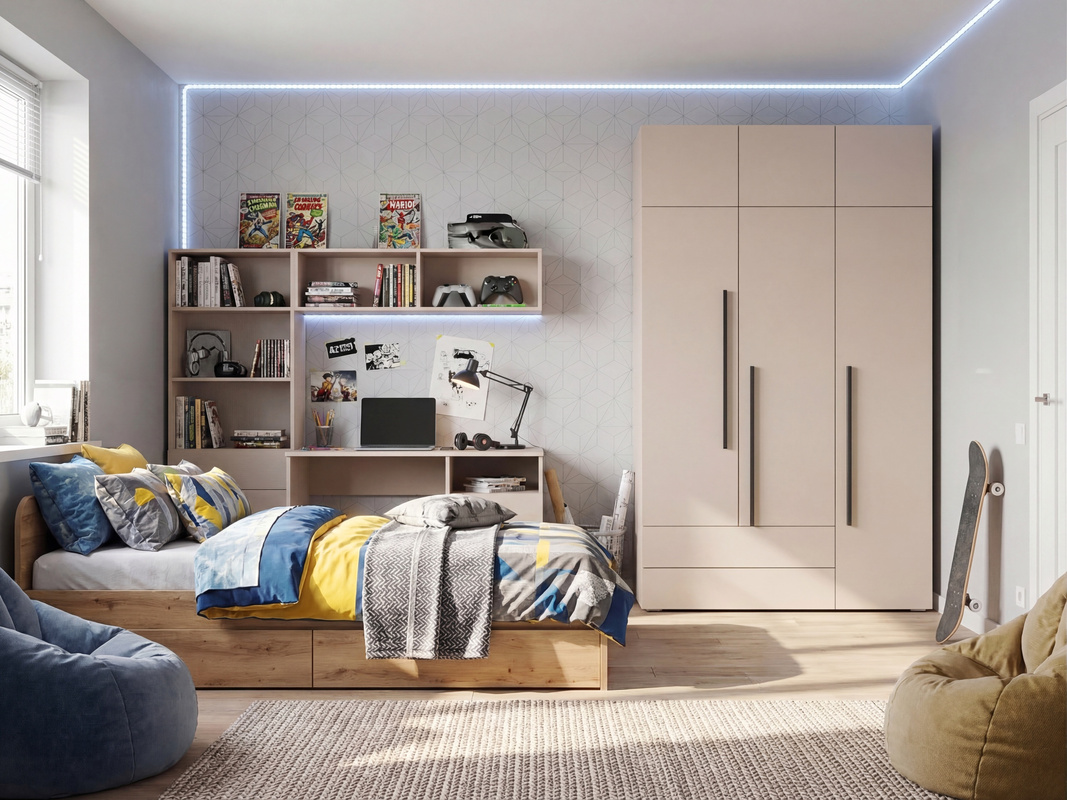 Szafa 135 cm do sypialni z nadstawką i szufladami LUMI kaszmir