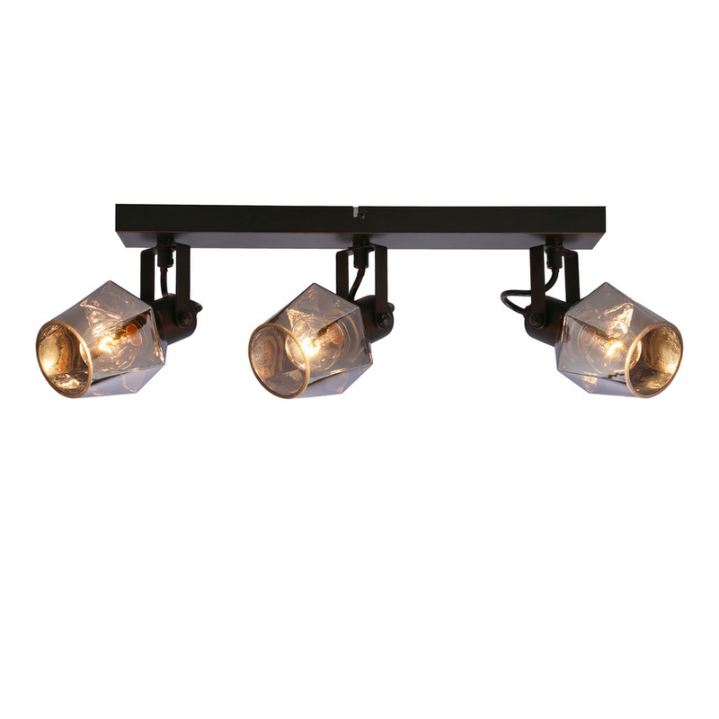 Czarna lampa sufitowa listwa 3-punktowa do salonu RANDI szkło dymione