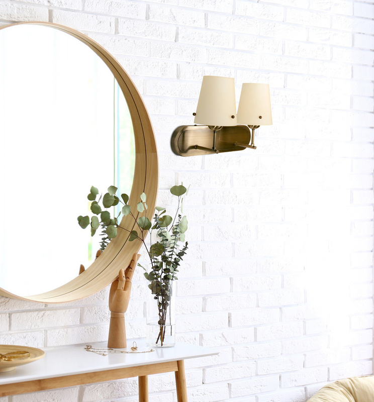 Beżowy kinkiet ścienny do salonu 40 cm DASTI na 2 żarówki E27