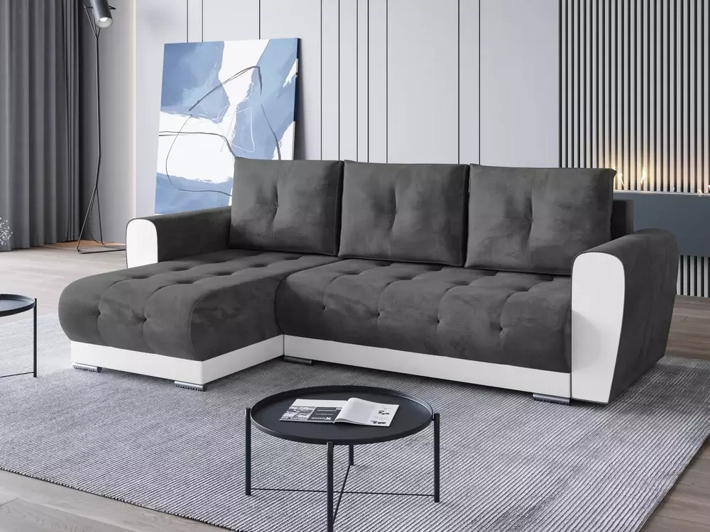 Nowoczesna szara kanapa rogowa do salonu DOMI funkcja spania