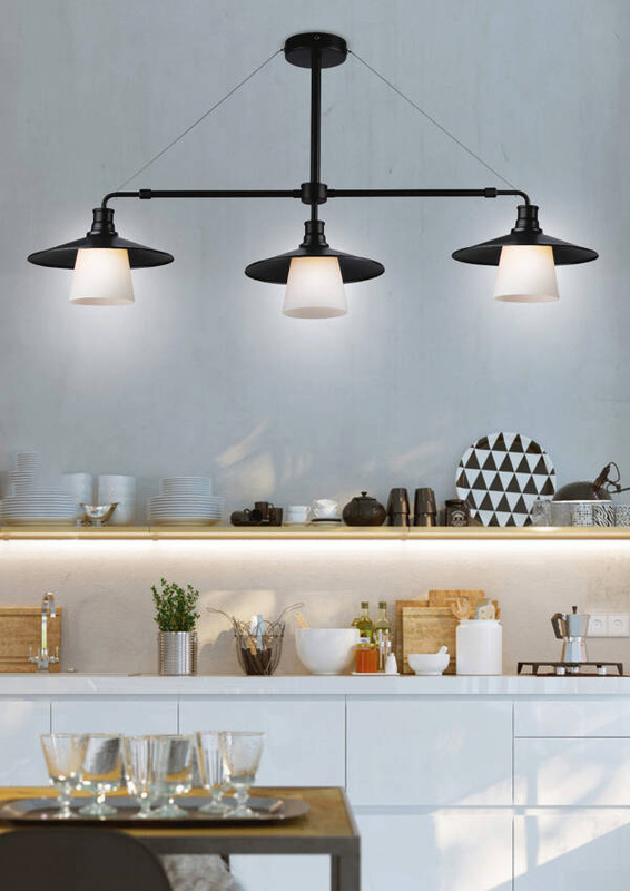 Czarna lampa wisząca loft do salonu 3-punktowa regulowana TOP metal
