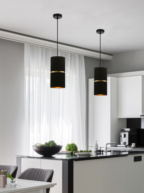 Czarna lampa wisząca 1 punkt światła do salonu GINA abażur złoty