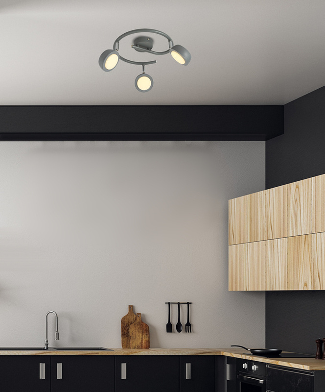 Biała lampa sufitowa LED spirala do salonu TRIPLO metal szaro-biała