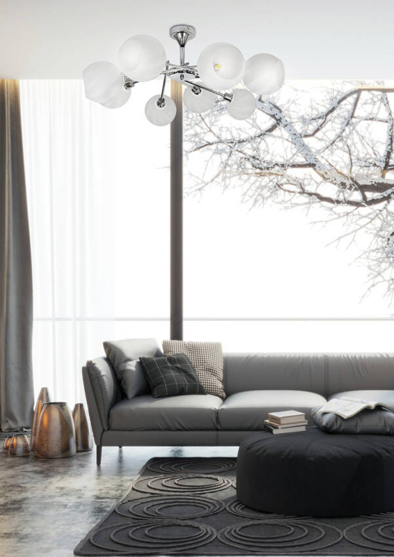 Biało-srebrna lampa sufitowa do salonu RAUL metal szkło