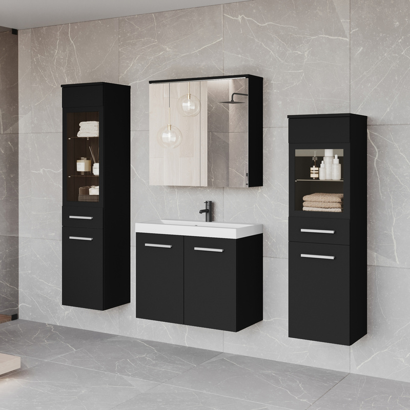 Czarne meble łazienkowe z umywalką USEDOM XL