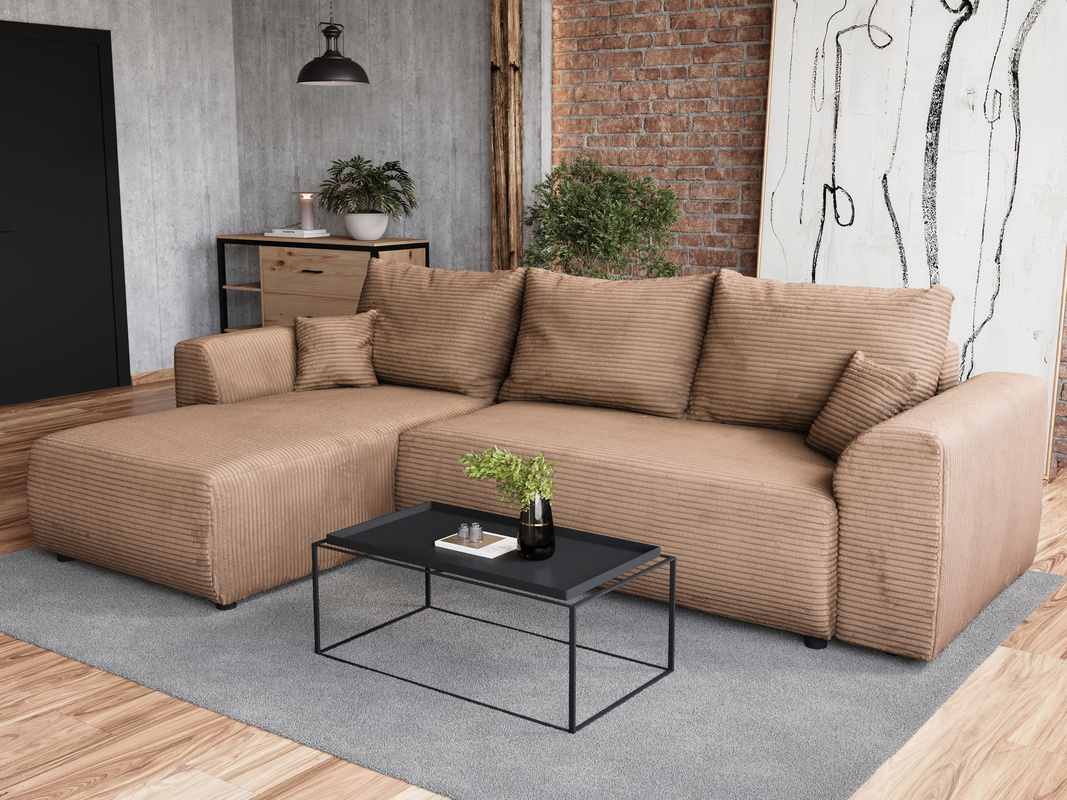 Beżowy narożnik do salonu rozkładany z funkcją spania ROMEO