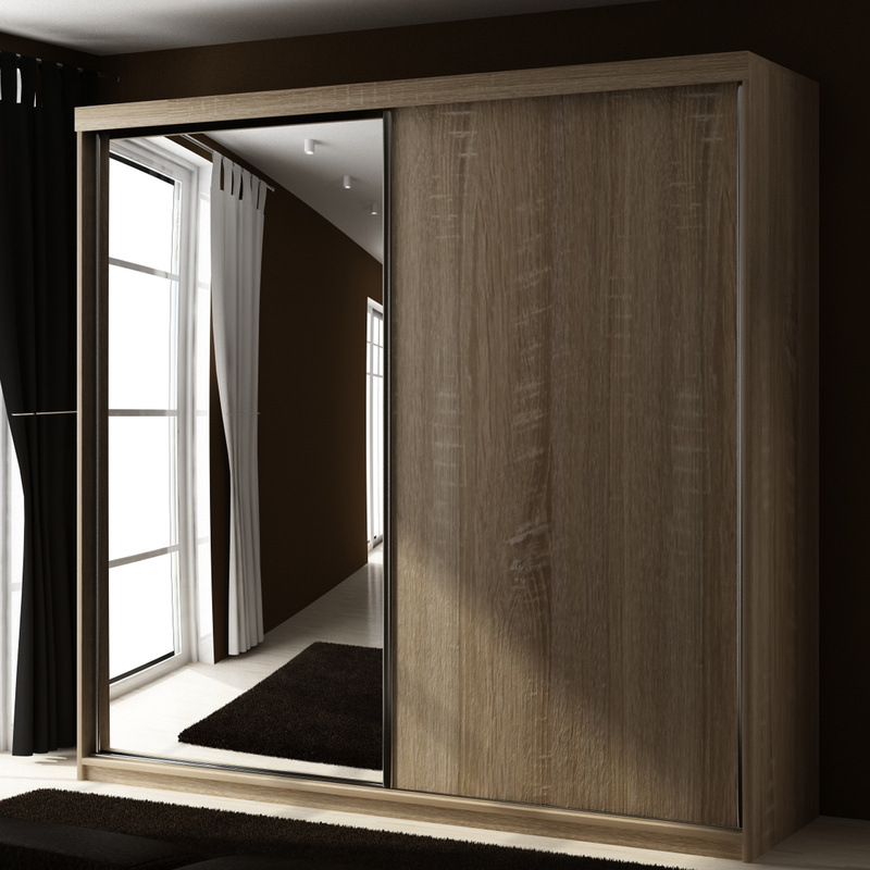 Szafa 200 cm z lustrem do sypialni dwudrzwiowa przesuwna TARO dąb sonoma