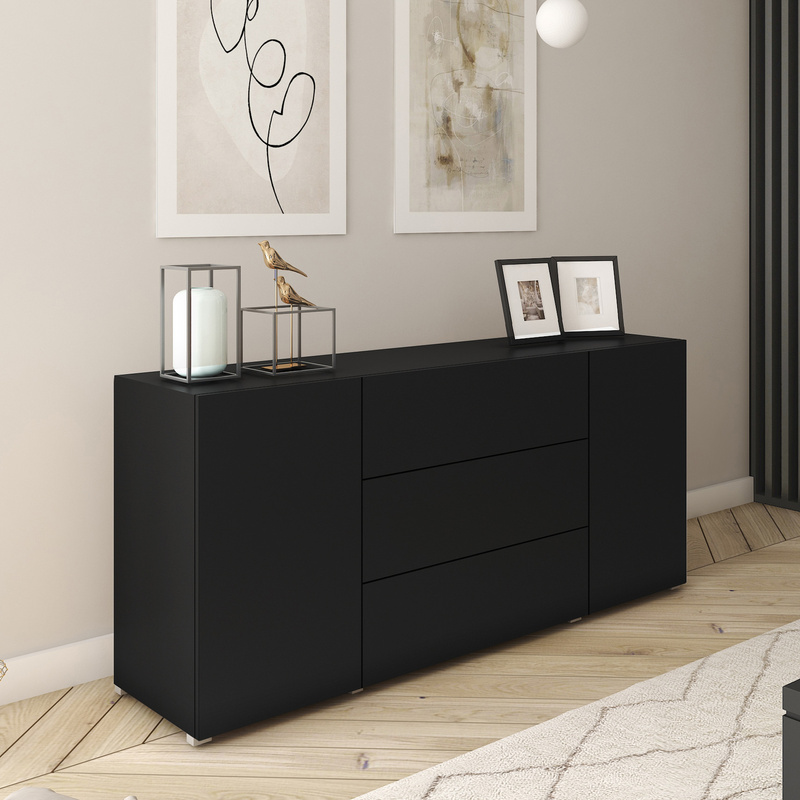 Czarna komoda 150 cm do salonu z szufladami BRAVIN