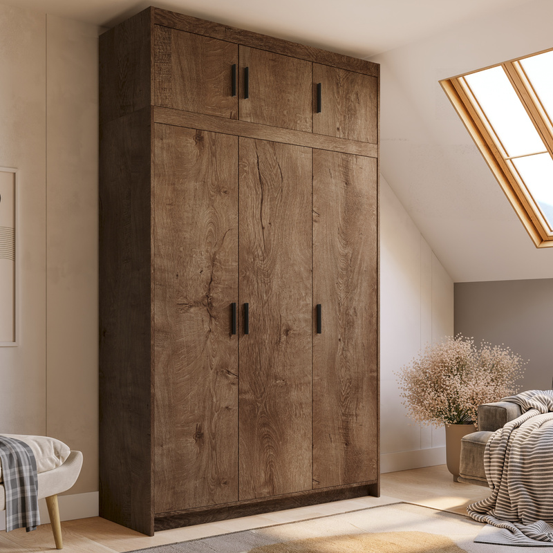 Trzydrzwiowa szafa z nadstawką 133 cm do sypialni dąb lefkas KUBA