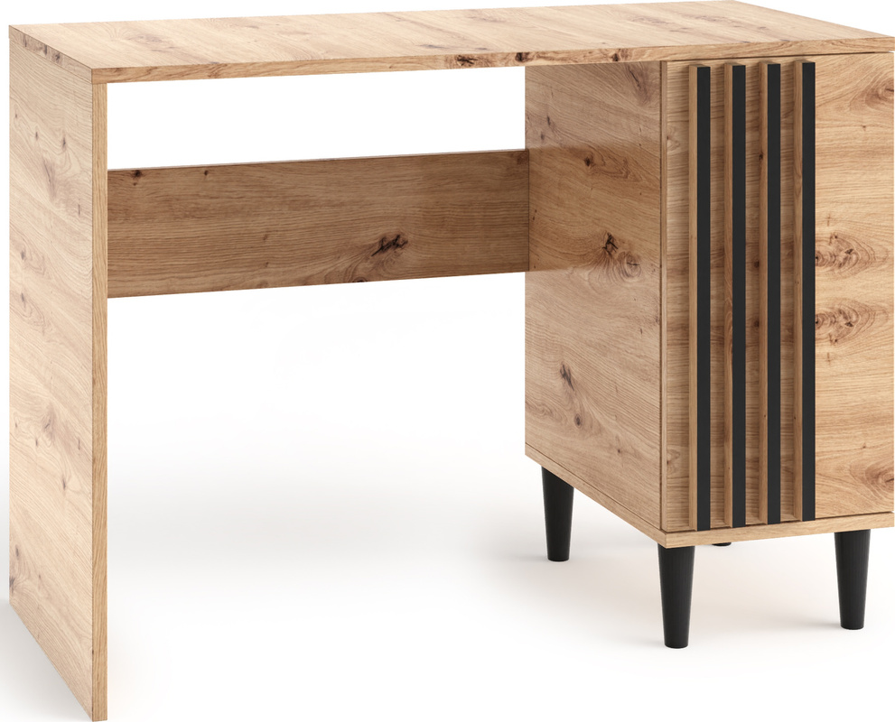 Biurko 100 cm na nóżkach z lamelami i szafką LERON dąb artisan