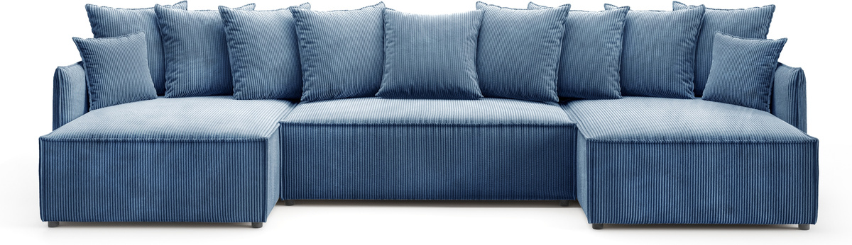 Duży narożnik niebieski do salonu z funkcją spania i pojemnikiem ARTUR