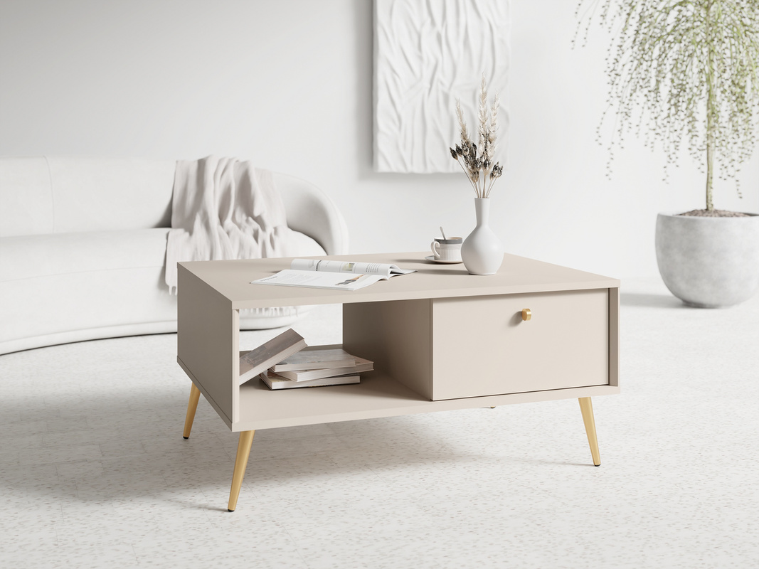 Stolik kawowy do salonu z szufladą ROSEA beż piaskowy