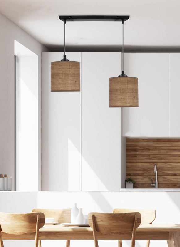 Brązowa lampa wisząca 2-płomienna do salonu LEGNO orzech rattan