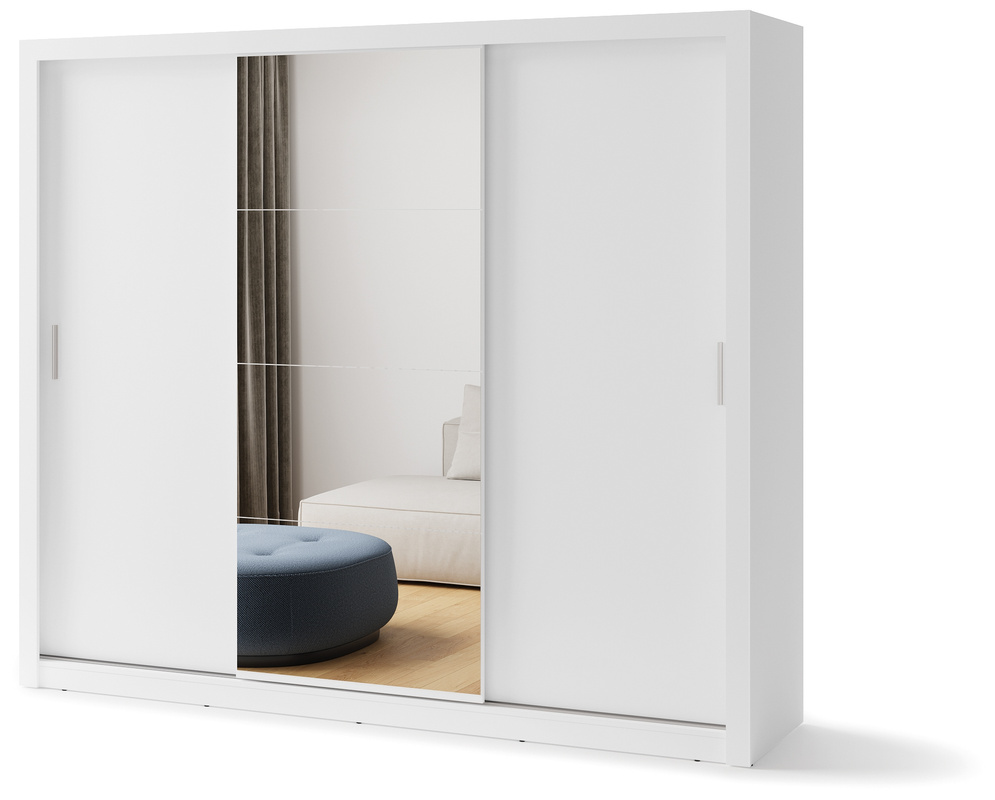 Biała szafa przesuwna z lustrem 250 cm do sypialni IDEA