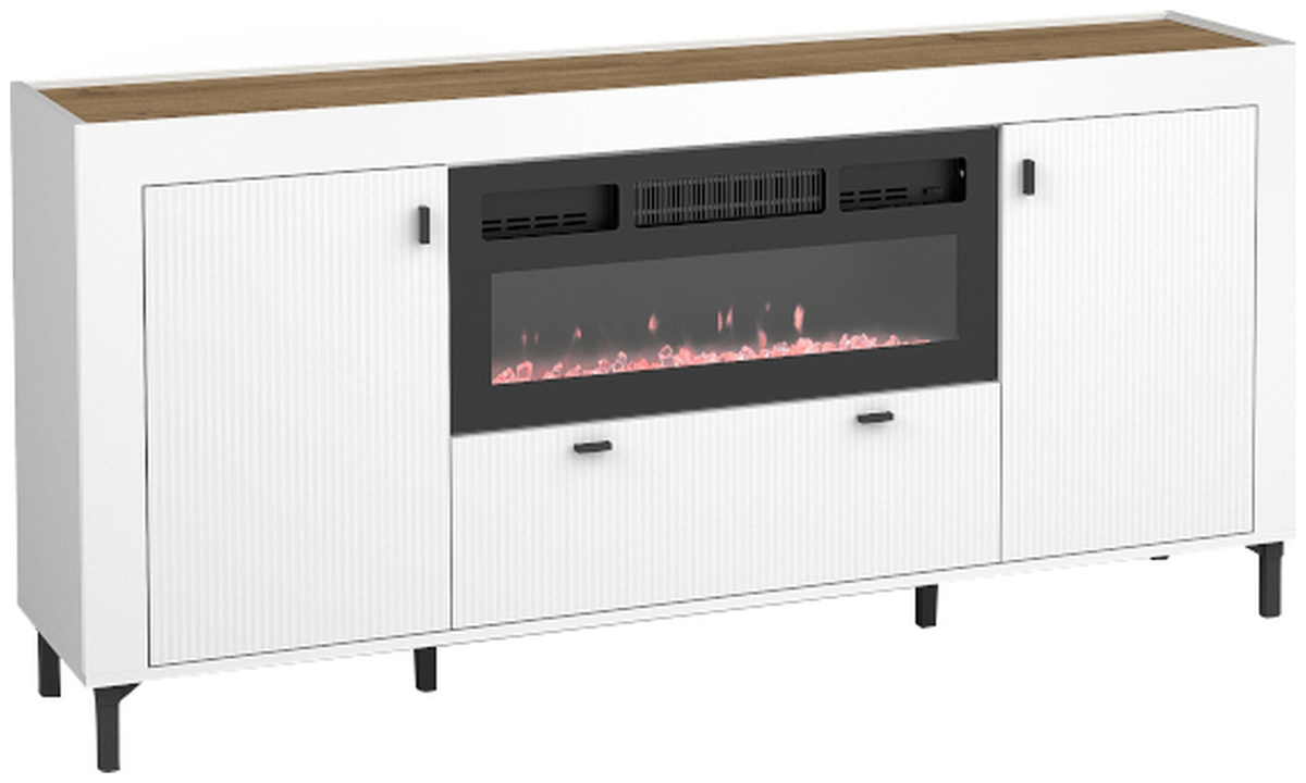 Biała komoda z kominkiem grzewczym 177 cm MISTY