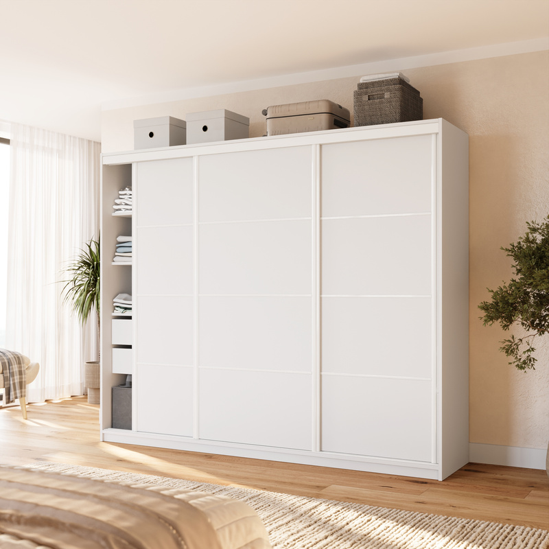 Nowoczesna biała szafa przesuwna 250 cm do sypialni VITA