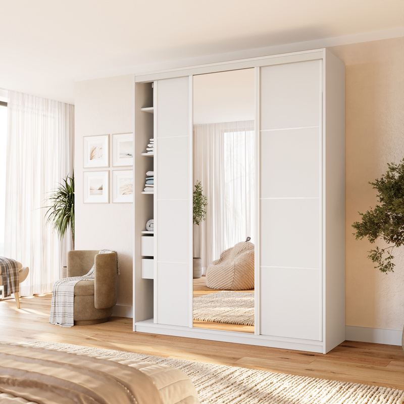 Wysoka biała szafa przesuwna 180 cm z lustrem VITA MAX