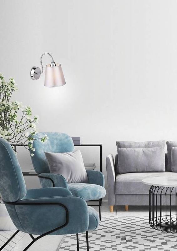 Szary kinkiet ścienny z abażurem z tkaniny do salonu LUK chromowy