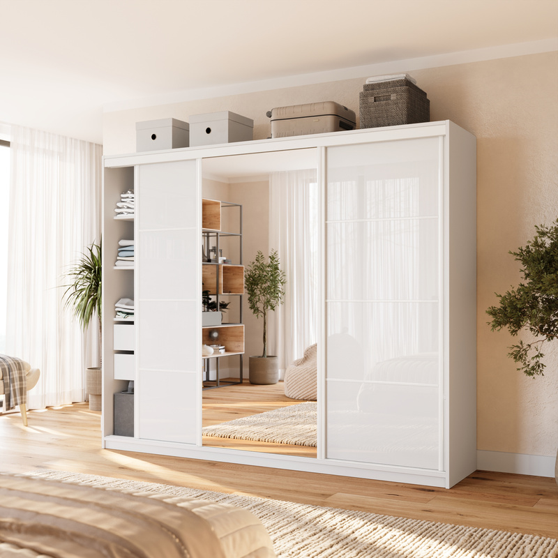 Szafa przesuwna z lustrem 250 cm VITA biały połysk