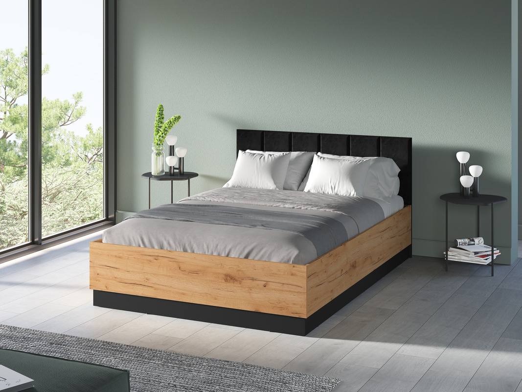 Łóżko 140x200 cm z podnoszonym stelażem i pojemnikiem dąb złoty craft UMIO