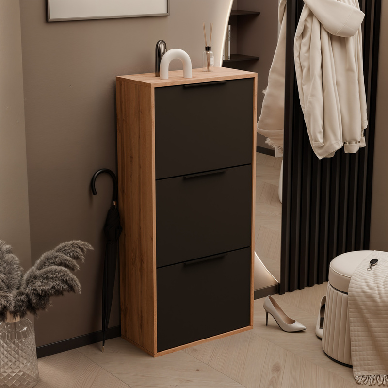 Nowoczesna szafka na buty do przedpokoju dąb wotan czarny 130 cm MAVIA
