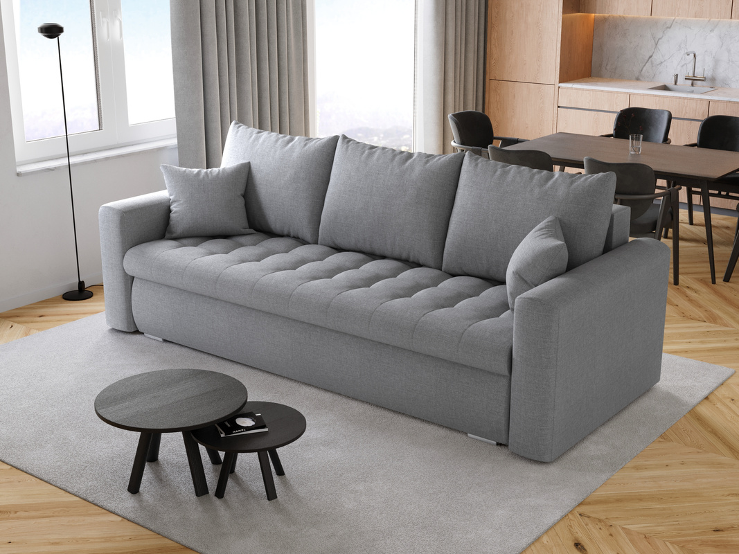 Szara kanapa do salonu z funkcją spania LUIS pojemnik na pościel