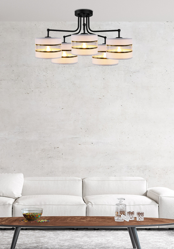 Biała złota lampa sufitowa wisząca 5xE27 do salonu ANDY metal tkanina